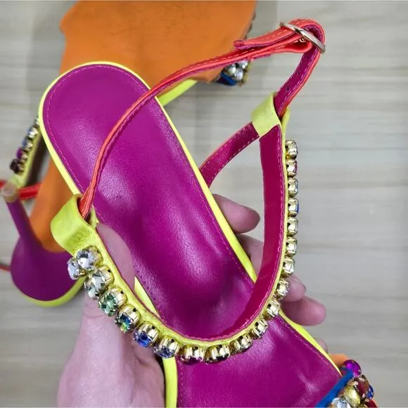 Vibrant Rhinestone Embellished Heeled Sandals – EU 40 / US 9