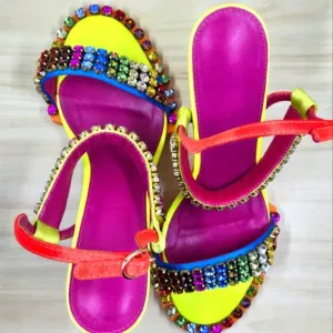 Vibrant Rhinestone Embellished Heeled Sandals – EU 40 / US 9