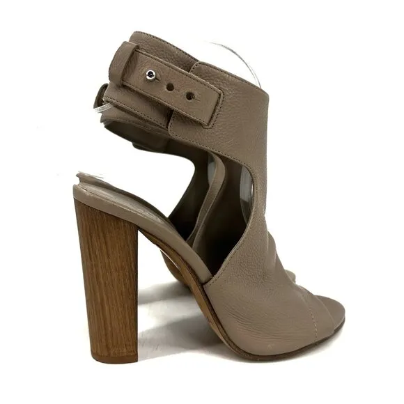 Vince Addie Open Toe Ankle Strap Heel Sandals Taupe Tan Pebbled Leather 7.5