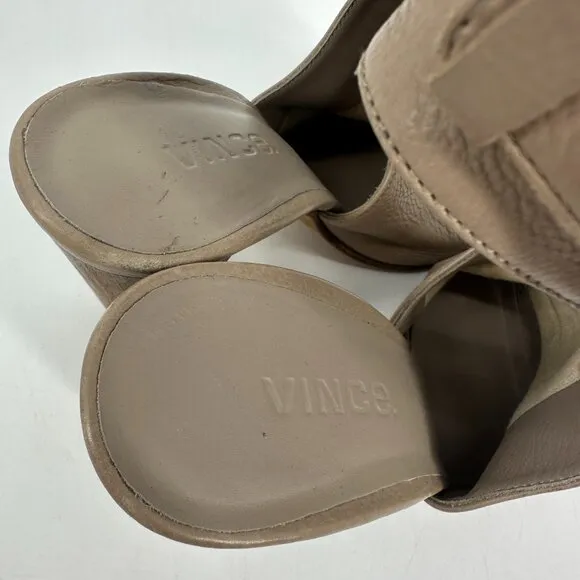 Vince Addie Open Toe Ankle Strap Heel Sandals Taupe Tan Pebbled Leather 7.5
