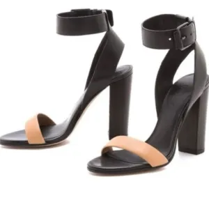 VINCE Alexa Colorblock Leather High Heels Black Tan Ankle Strap, Sz 6