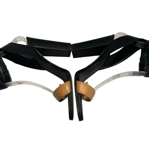 VINCE Alexa Colorblock Leather High Heels Black Tan Ankle Strap, Sz 6