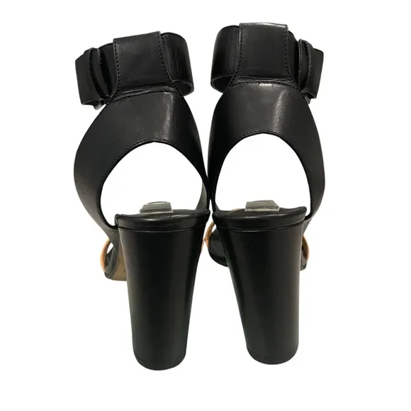 VINCE Alexa Colorblock Leather High Heels Black Tan Ankle Strap, Sz 6
