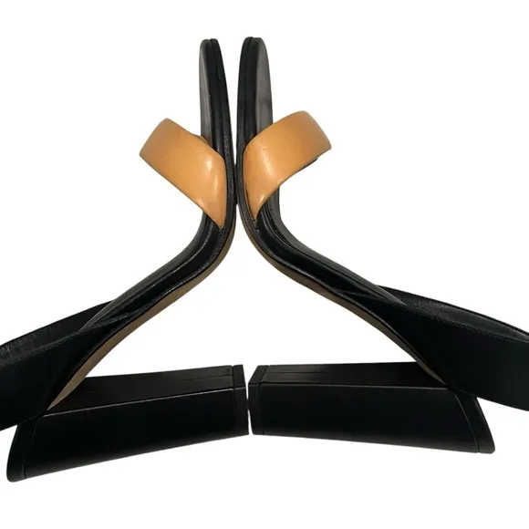 VINCE Alexa Colorblock Leather High Heels Black Tan Ankle Strap, Sz 6
