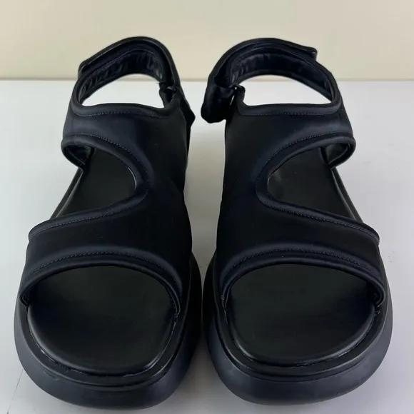 VINCE BLACK SATIN PLATFORM SANDALS
