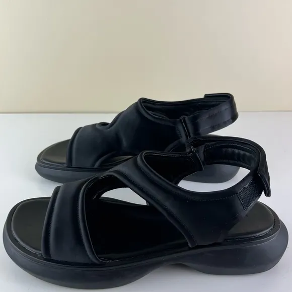VINCE BLACK SATIN PLATFORM SANDALS