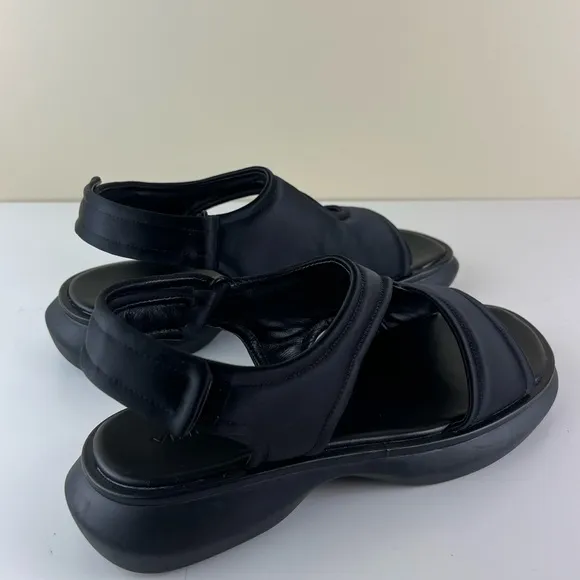 VINCE BLACK SATIN PLATFORM SANDALS