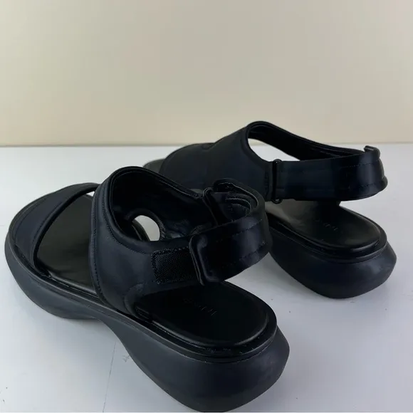 VINCE BLACK SATIN PLATFORM SANDALS