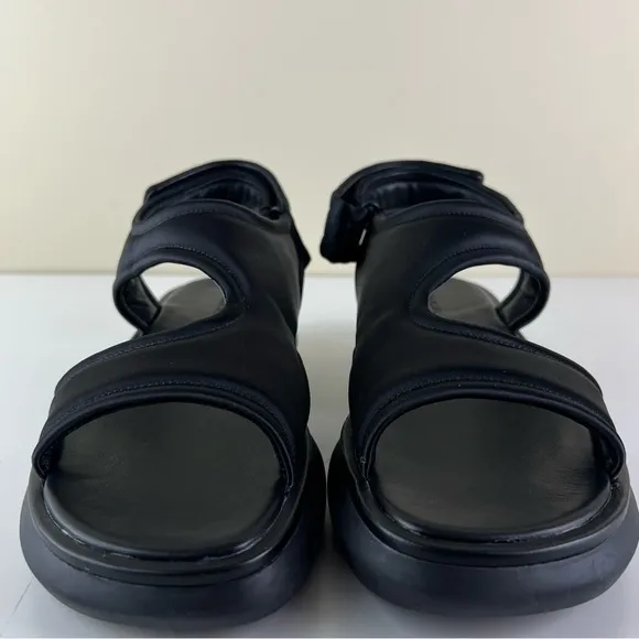 VINCE BLACK SATIN PLATFORM SANDALS