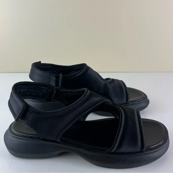VINCE BLACK SATIN PLATFORM SANDALS
