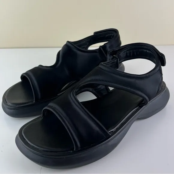 VINCE BLACK SATIN PLATFORM SANDALS