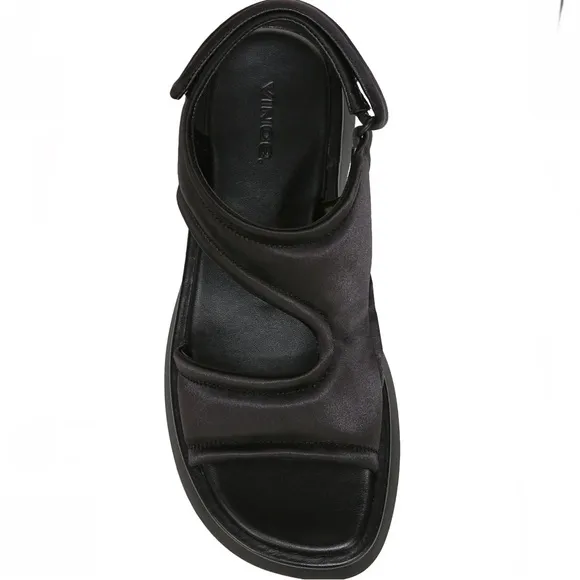 VINCE BLACK SATIN PLATFORM SANDALS