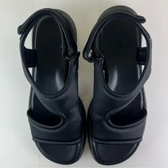 VINCE BLACK SATIN PLATFORM SANDALS