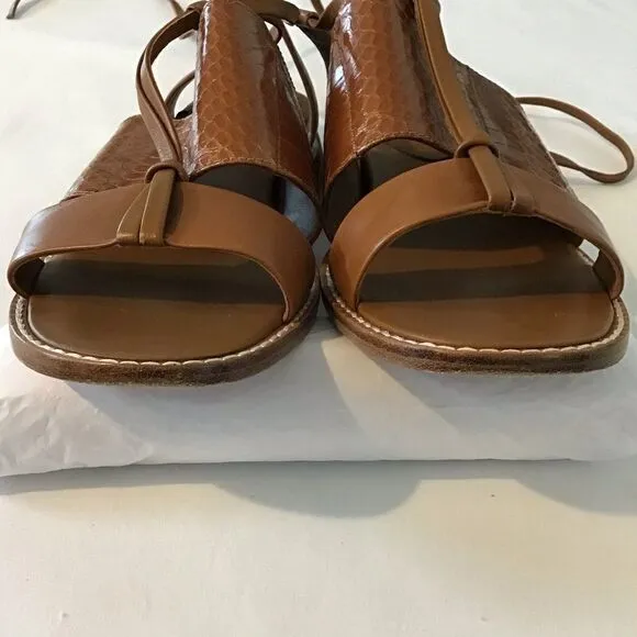 Vince Brown Forster Leather Watersnake Ankle-Wrap Sandals