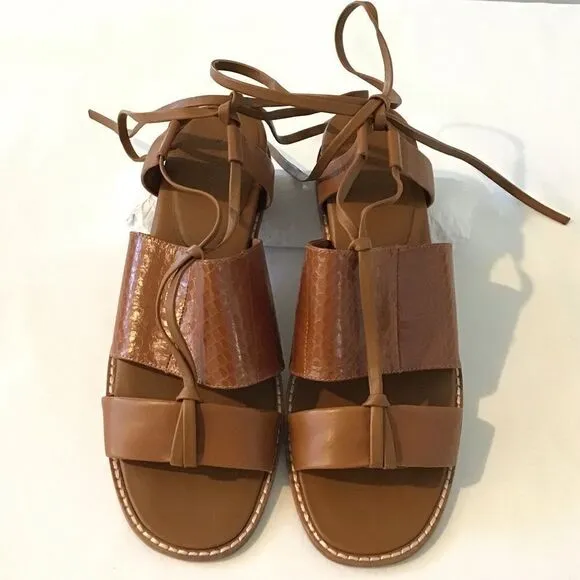 Vince Brown Forster Leather Watersnake Ankle-Wrap Sandals