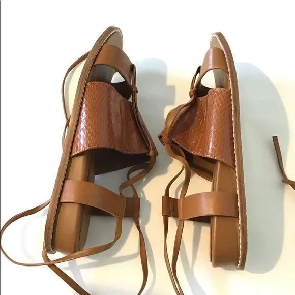Vince Brown Forster Leather Watersnake Ankle-Wrap Sandals