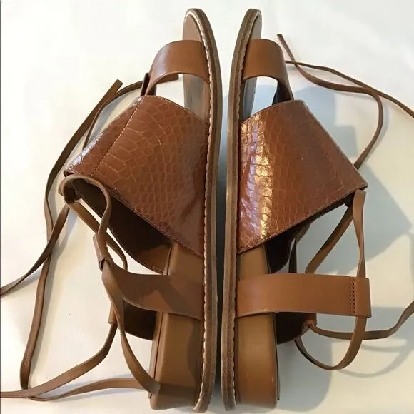 Vince Brown Forster Leather Watersnake Ankle-Wrap Sandals
