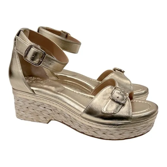 Vince Camuto Adjustable Wedge Sandals - Meterry Gold size 7.5 M