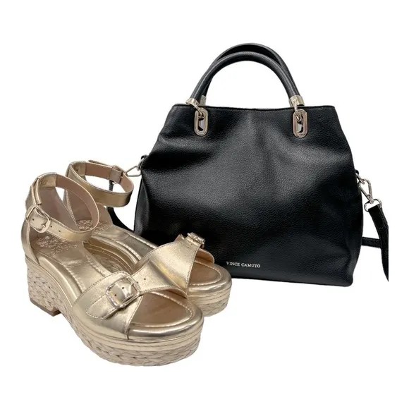 Vince Camuto Adjustable Wedge Sandals - Meterry Gold size 7.5 M
