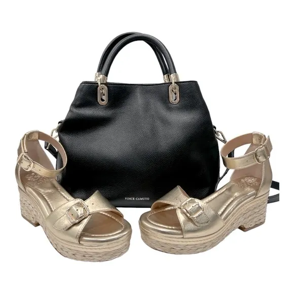 Vince Camuto Adjustable Wedge Sandals - Meterry Gold size 7.5 M