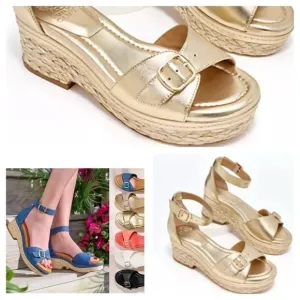 Vince Camuto Adjustable Wedge Sandals - Meterry Gold size 7.5 M