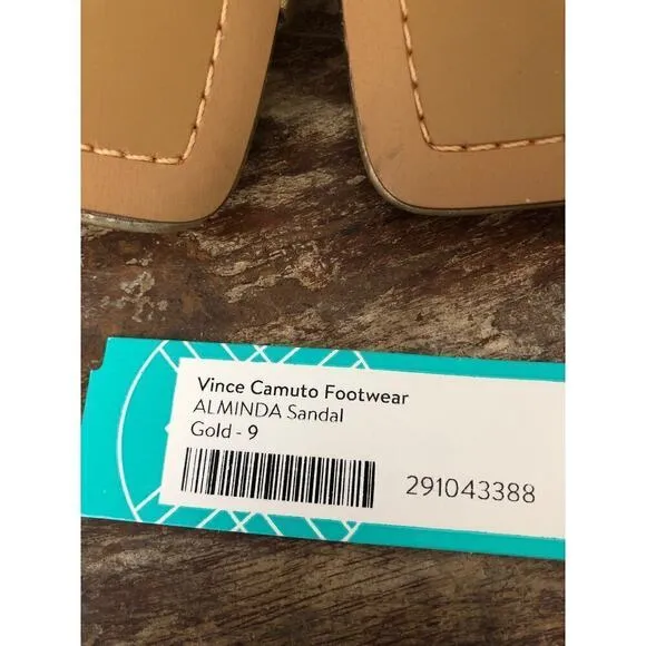 Vince Camuto Alminda Sandals Strappy Metallic Leather Egyptian Gold NWT Size 9