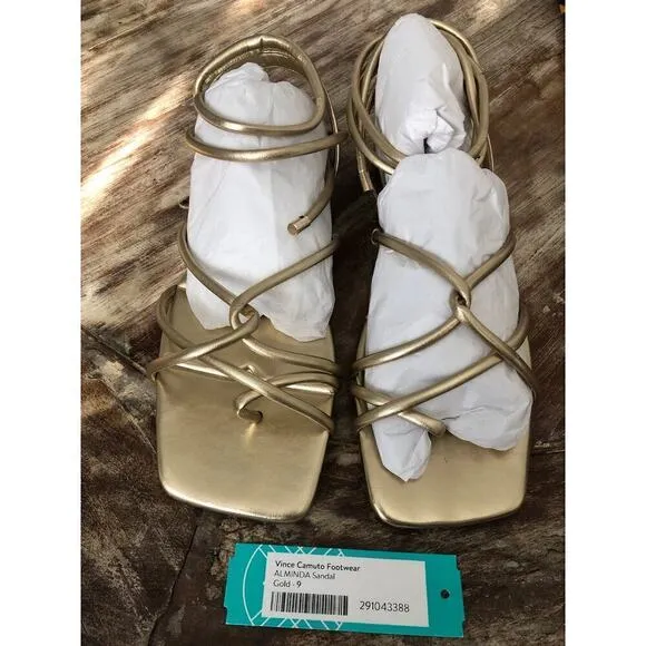 Vince Camuto Alminda Sandals Strappy Metallic Leather Egyptian Gold NWT Size 9