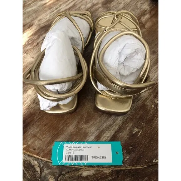 Vince Camuto Alminda Sandals Strappy Metallic Leather Egyptian Gold NWT Size 9