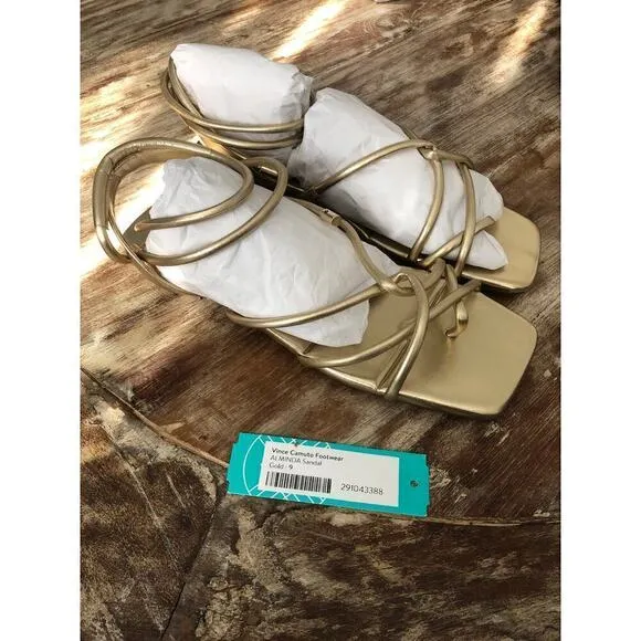 Vince Camuto Alminda Sandals Strappy Metallic Leather Egyptian Gold NWT Size 9