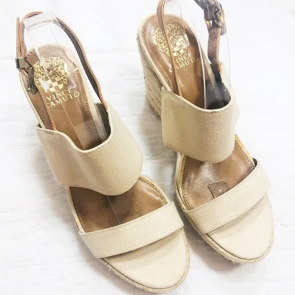 Vince Camuto beige 4” wedge sandals sz9.5 New
