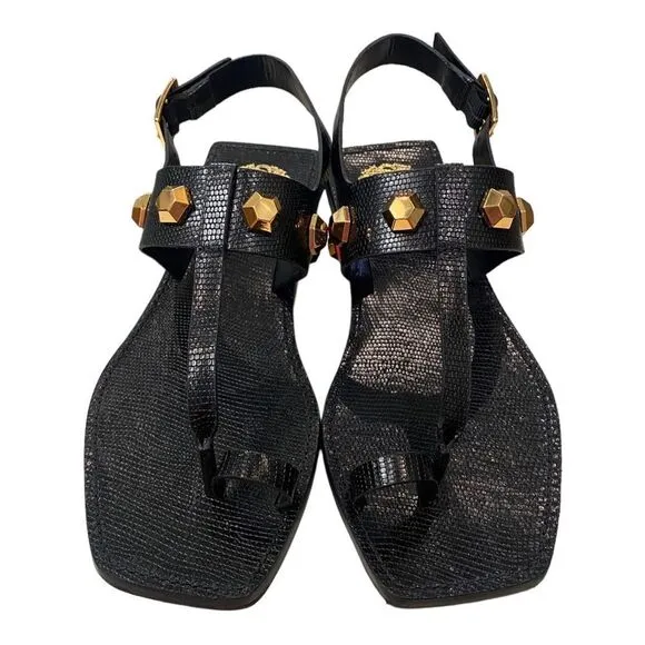 VINCE CAMUTO Dailette Glossy Lizard Emboss Black Women's Sandals NEW 8