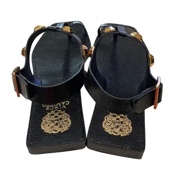 VINCE CAMUTO Dailette Glossy Lizard Emboss Black Women's Sandals NEW 8