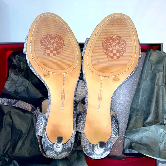 Vince Camuto Designer “Tarma” Silver Snake Skin Buckle Dress Sandals Goth Boho