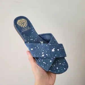 Vince Camuto Esulla Blue Denim Splatter Sandals Cross Band 7 M