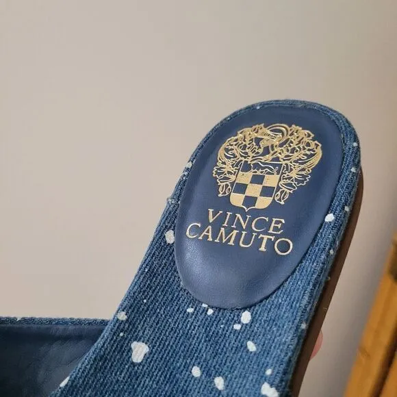 Vince Camuto Esulla Blue Denim Splatter Sandals Cross Band 7 M