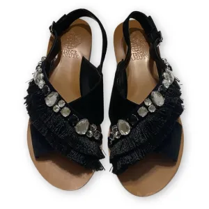 Vince Camuto NWOT Ampella Size 7M Gemstone Fringe Black Leather Suede Sling Back