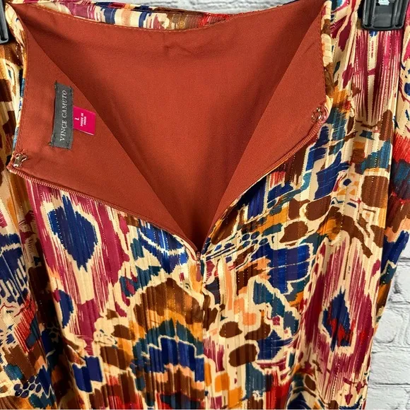 Vince Camuto Printed Midi Skirt Tie Front Wrap Metallic Threads Chili Oil L NWT