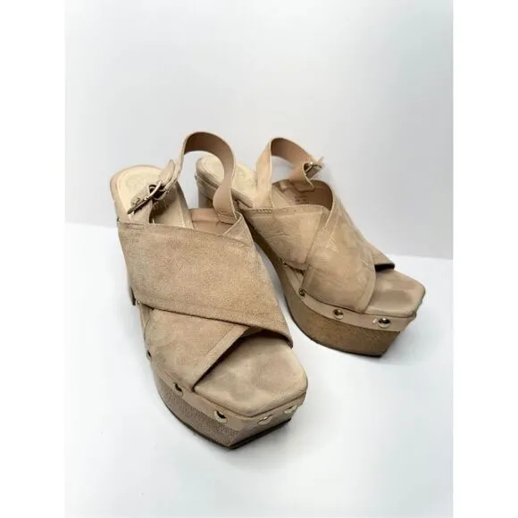 Vince Camuto Sandals Womens Size 6 Tan Slingback Platform Open Toe Heels