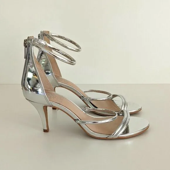 Vince Camuto Silver Metallic Strappy High Heels Sandals Women's 8