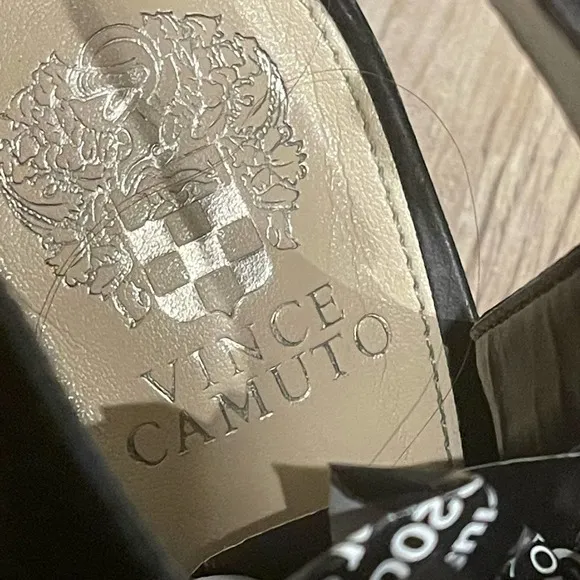 Vince Camuto Women's Black Leather Perforated Heeled Sandals Kanito Size 9.5M