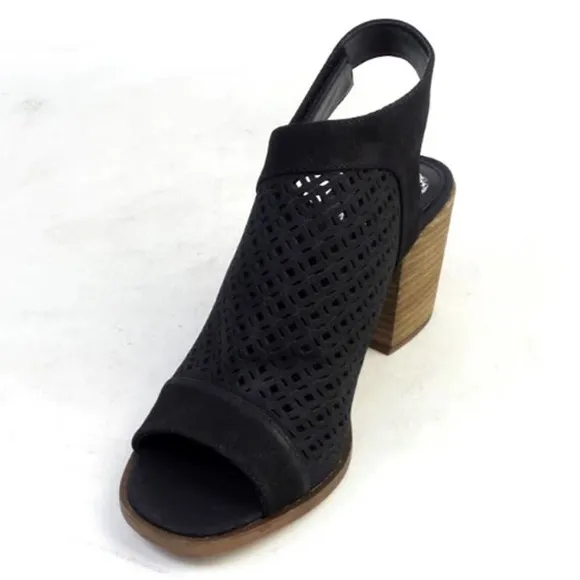 Vince Camuto Women's Black Leather Perforated Heeled Sandals Kanito Size 9.5M