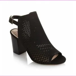 Vince Camuto Women's Black Leather Perforated Heeled Sandals Kanito Size 9.5M