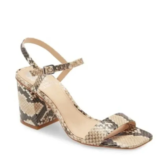 Vince Camuto Womens Black Tan Snakeskin Leather Block Heeled Sandals Sz 8 NIB