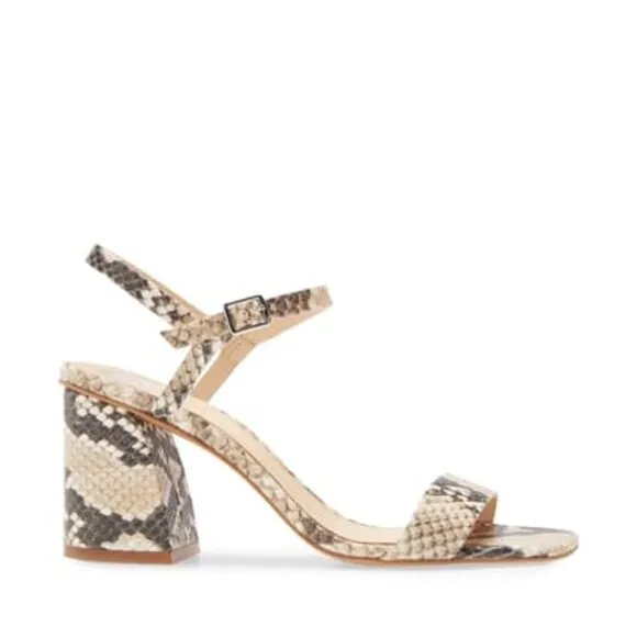Vince Camuto Womens Black Tan Snakeskin Leather Block Heeled Sandals Sz 8 NIB