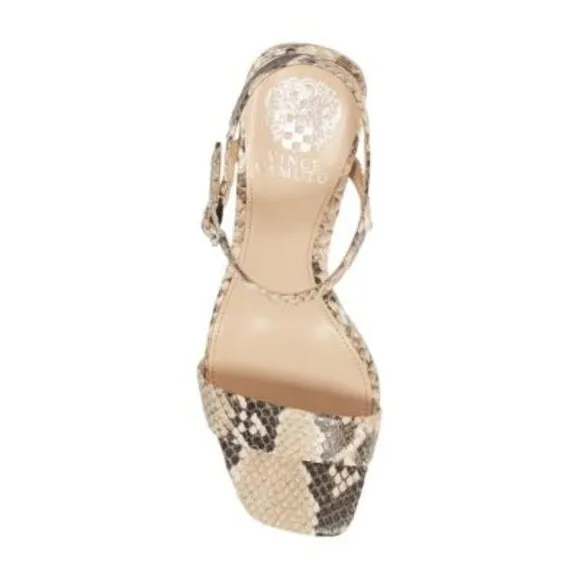 Vince Camuto Womens Black Tan Snakeskin Leather Block Heeled Sandals Sz 8 NIB