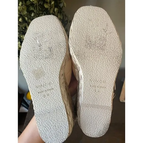 VINCE Gilian Woven Leather Espadrille Wedge Sandals White Womens Size 6.5