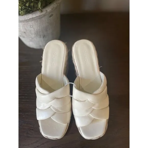 VINCE Gilian Woven Leather Espadrille Wedge Sandals White Womens Size 6.5