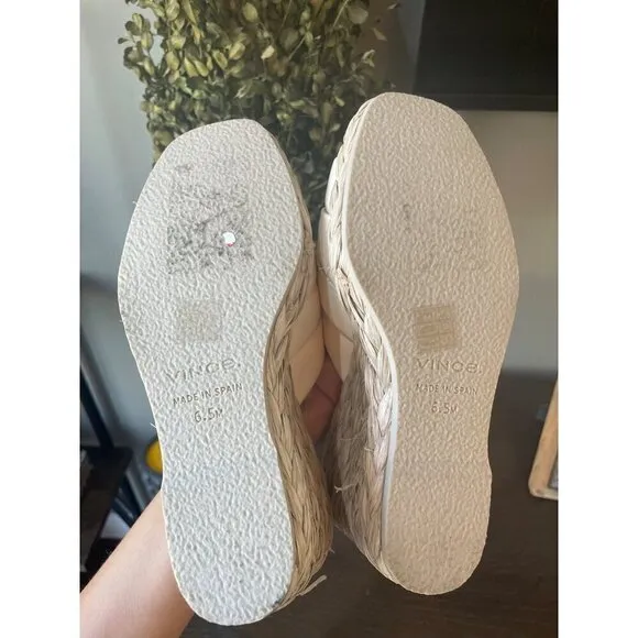VINCE Gilian Woven Leather Espadrille Wedge Sandals White Womens Size 6.5