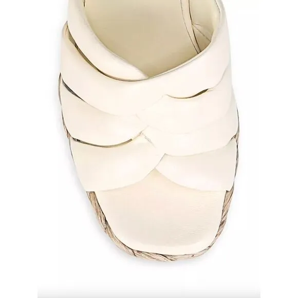 VINCE Gilian Woven Leather Espadrille Wedge Sandals White Womens Size 6.5
