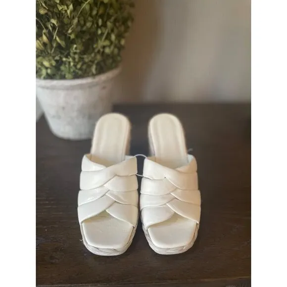 VINCE Gilian Woven Leather Espadrille Wedge Sandals White Womens Size 6.5